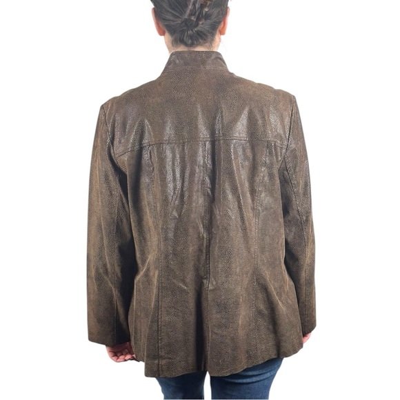 ALFANI BROWN SNAKESKIN LEATHER MOCK NECK ZIP UP JACKET - Picture 2 of 14